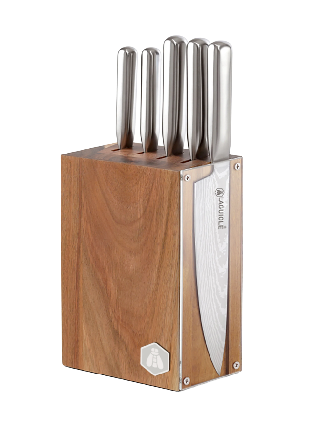 BLOC COUTEAUX 5PCS ACACIA REFLET ACIER-BOIS