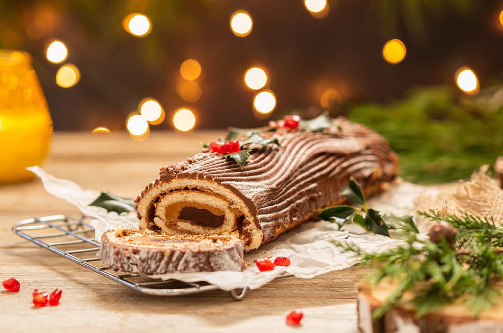 Bûche chocolat-café, coeur praliné-chocolat au Thermomix.